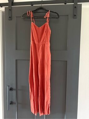 Rust Orange Tie-Strap Wide-Leg Jumpsuit A&F